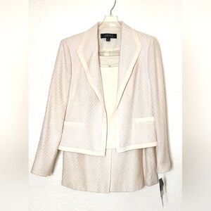 Kasper NWT Women's Cream Wool Blend 3 Piece Jacket, Top & Skirt Suit.  Size 10P